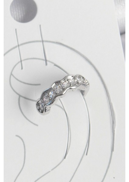 Bfs Pirinç Gümüş Renk Zirkon Taşlı Kıkırdak Model Kadın Küpe