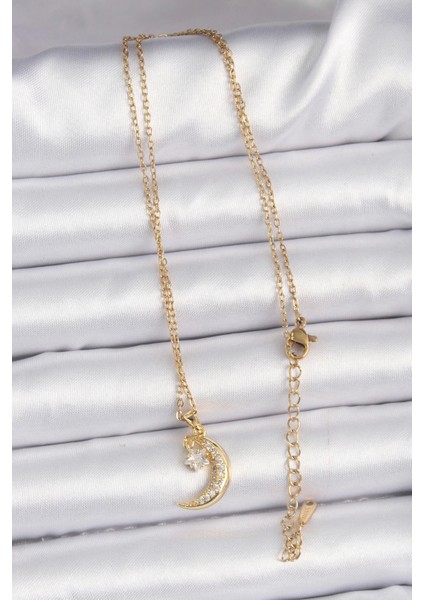 Bfs 316L Çelik Zincir Altın Renk Zirkon Taşlı Sallantılı Ay Yıldız Kolye fiyatları