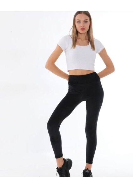 Fransız Kadife Yüksel Bel Şardonlu Tayt