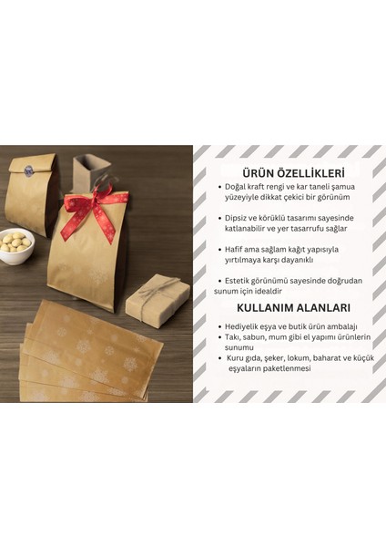 Körüklü Kraft Kese Kağıdı, Kar Tanesi Desenli Şamua Hediye, Ambalaj & Gıda Poşeti, 15X33 Cm, 100 Adet modelleri