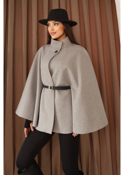 Kadın Gri Kemer Detaylı Pelerin Panço Kaban fırsatları