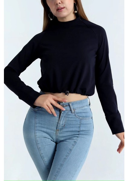 Bel Lastikli Yarım Balıkçı Yaka Belize Kumaş Bluz modelleri