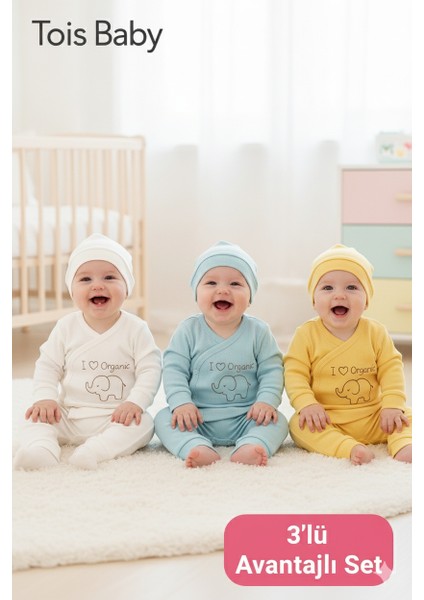 3 Lü Avantajlı Set Hediyelik Organik Hastane Çıkışı Bebek Takımı 0-3 Ay