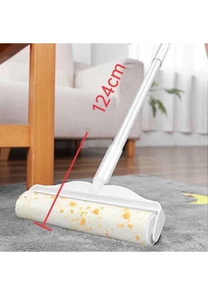 Pratik Temizlik Için Yapışkanlı Tüy Rulosu 24 cm Teleskopik Uzayabilen Saplı 2 Yedekli