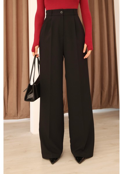 Kadın Siyah Arkası Lastikli Palazzo Pantolon modelleri
