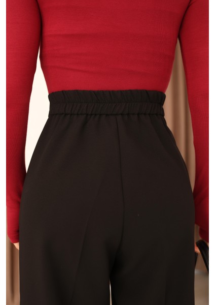 Kadın Siyah Arkası Lastikli Palazzo Pantolon