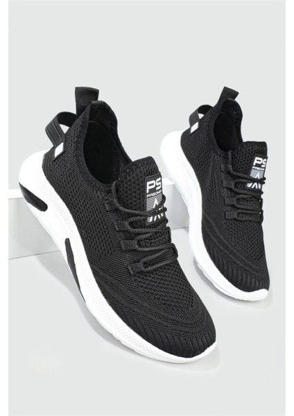Çiğdem Kadın-Erkek Bez Triko Spor Ayakkabı - Siyah-Beyaz - 41