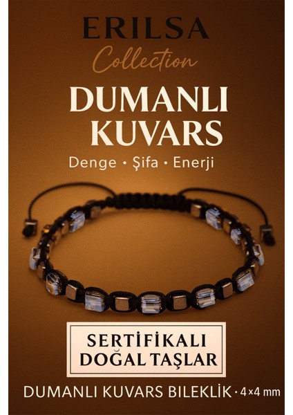 Sertifikalı Doğal Terahertz - Dumanlı Kuvars Taşı Bileklik 4x4 mm - Denge Şifa Arınma Taşı