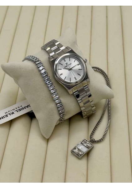Orijinal Kadın Kol Saati 2 Yıl Garantili Çelik Kolye ve Bileklik Seti DKHB15