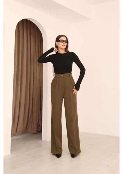 Kadın Haki Arkası Lastikli Palazzo Pantolon fiyatları