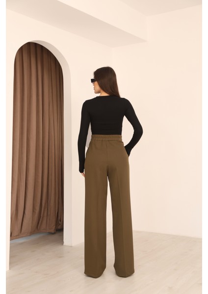Kadın Haki Arkası Lastikli Palazzo Pantolon fırsatları