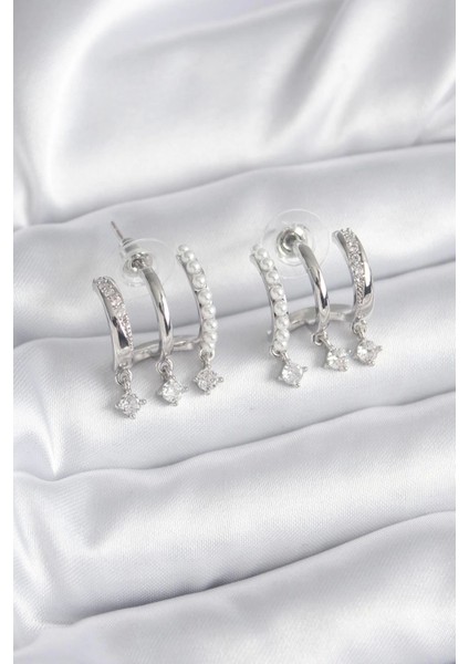 Bfs Pirinç Gümüş Renk Zirkon Taş Detay Incili Kadın Küpe fiyatları