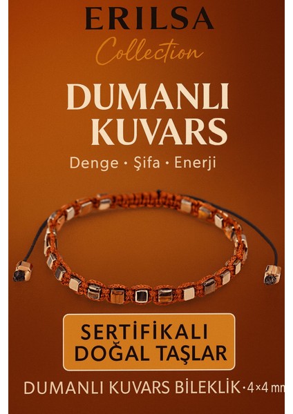 Sertifikalı Doğal Terahertz - Dumanlı Kuvars Taşı Bileklik 4x4 mm - Denge ve Arınma Taşı