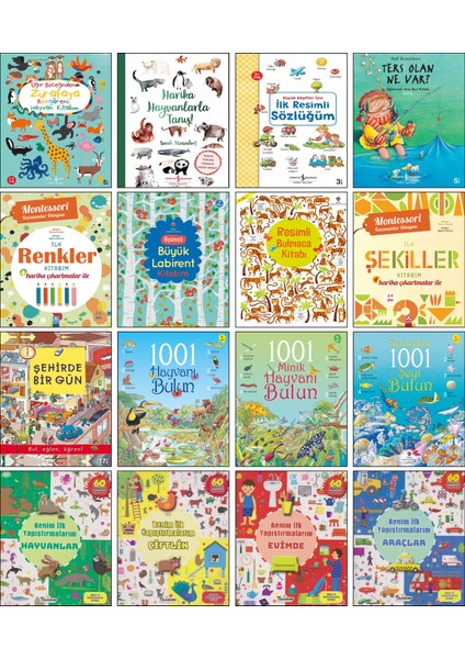 Ilk Şekiller Kitabım + Şehirde Bir Gün + 1001 Hayvanı + 1001 Minik Hayvanı + Denizdeki 1001 Şeyi Bulun + Benim Ilk Yapıştırmalarım Hayvanlar + Çiftlik + Evimde + Araçlar / 16’lı Set