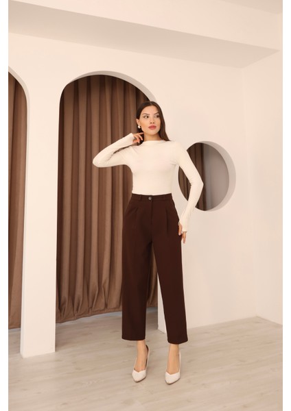 Kadın Kahverengi Dar Kesim Cepli Kumaş Pantolon fiyatları
