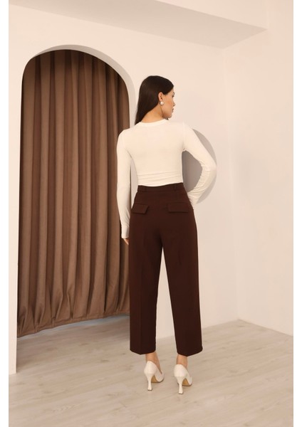 Kadın Kahverengi Dar Kesim Cepli Kumaş Pantolon fırsatları