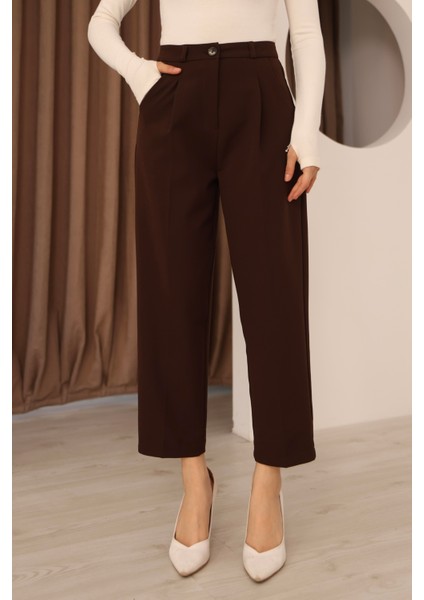Kadın Kahverengi Dar Kesim Cepli Kumaş Pantolon indirimleri