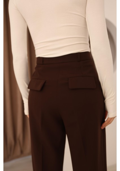 Kadın Kahverengi Dar Kesim Cepli Kumaş Pantolon