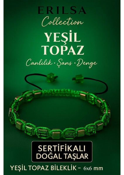 Sertifikalı Doğal Terahertz - Yeşil Topaz Taşı Bileklik - Canlılık ve Denge Taşı