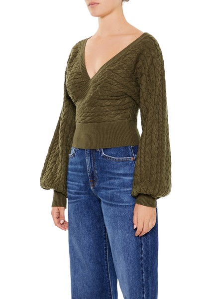 Örgü Kruvaze Yaka Kazak