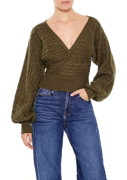 Örgü Kruvaze Yaka Kazak fırsatları