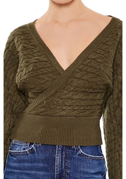 Örgü Kruvaze Yaka Kazak