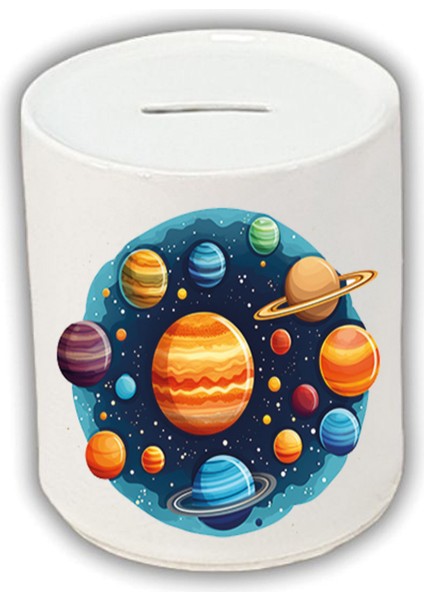 Gezegenler Teması Baskılı Kumbara - Para Biriktirme Kumbarası