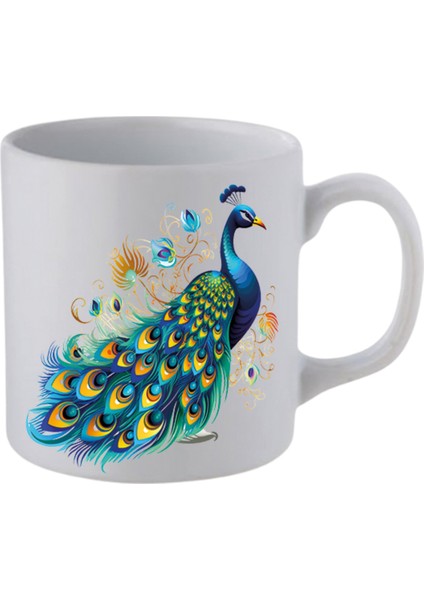 Renkli Tavus Kuşulu Beyaz Kupa Bardak Sevgiliye Hediye - Seramik Çay, Kahve Hediyelik Bardağı