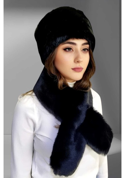 Kadın Vegan Kürk Kalpak-Atkı Set fırsatları