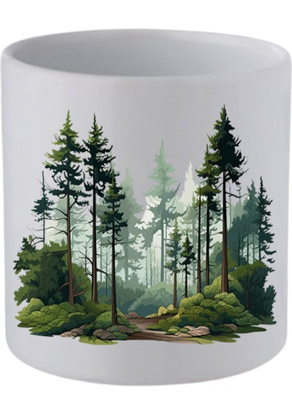 Ağaçlı Kulpsuz Kupa Bardak Doğum Günü Hediyeleri - Seramik Çay, Kahve, Su Hediyelik Bardağı