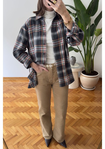 Ekose Desen Oversize Premium Gömlek- Antrasit fiyatları