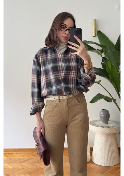 Ekose Desen Oversize Premium Gömlek- Antrasit modelleri