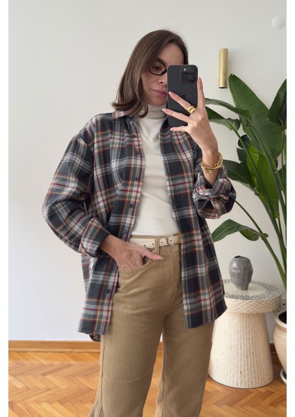 Ekose Desen Oversize Premium Gömlek- Antrasit indirimleri