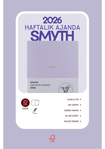 Smyth 2026 Haftalık Ajanda A5 (14x21cm) Esnek Kapak Ivory 80 gr. fiyatları