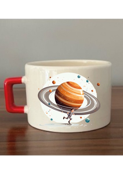 Uzayda Koşan Çocuk Baskılı Fincan Kupa Bardak Hediyelik Eşya - Seramik Çay, Kahve Hediye Bardağı