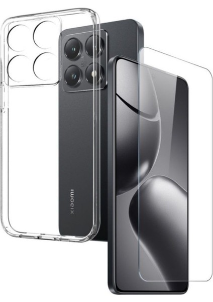 Xiaomi 14T Pro Şeffaf Silikon Kılıf + Cam Ekran Koruyucu Seti