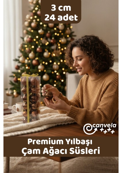 Yılbaşı Çam Ağacı 24 Adet Lüx Top Süsleri 3 cm Yeni Yıl Noel Çam Ağacı Topları