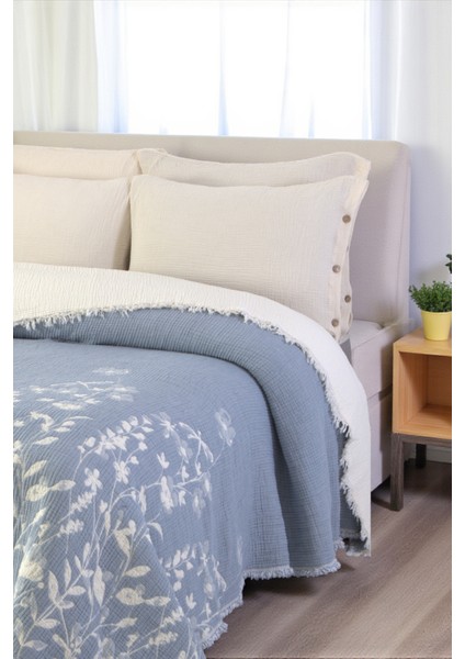 Lüks Multi Muslin %100 Pamuk Çift Kişillik Yatak Örtüsü 230X250 cm Battal Boy 2 Yastıklı