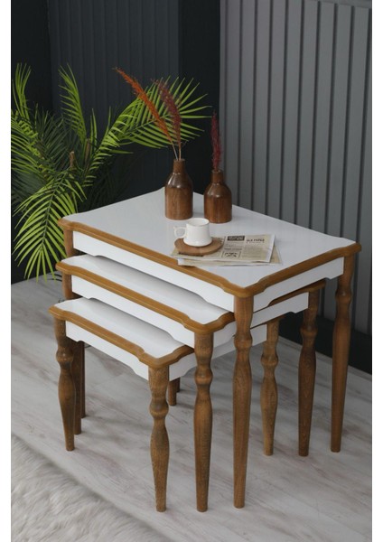 3 Lü İnci Ahşap Zigon Sehpa ,MDF Zigon Sehpa , modern servis sehpası