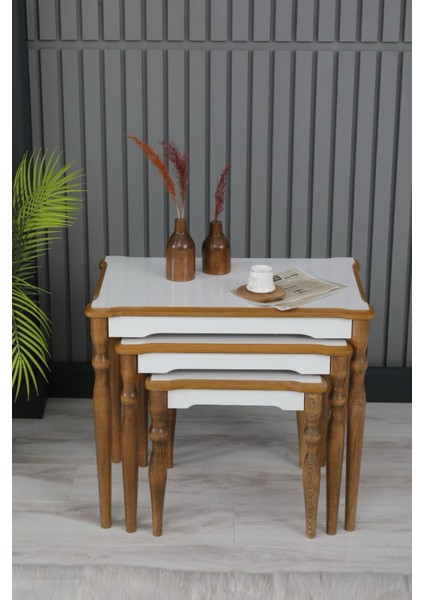 3 Lü İnci Ahşap Zigon Sehpa ,MDF Zigon Sehpa , modern servis sehpası modelleri