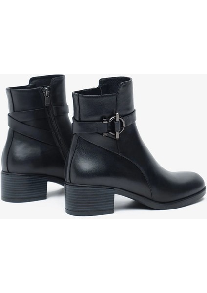Siyah Fermuarlı Hakiki Deri Kalın Topuklu Şık Günlük 59301 Kadın Botu indirimleri