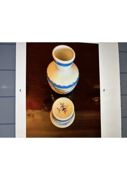 Limoges El Boyama Başucu Sürahisi Vazo 16,5 cm Boyunda Kapağında Ufak Atıklar Mevcut