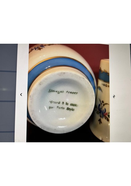 Limoges El Boyama Başucu Sürahisi Vazo 16,5 cm Boyunda Kapağında Ufak Atıklar Mevcut