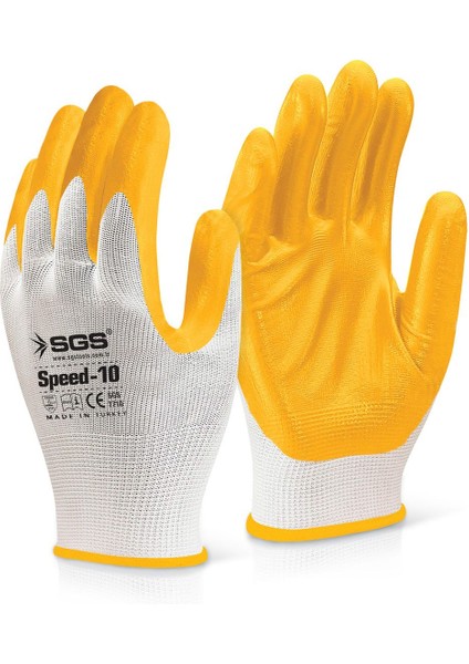 7710 SPEED10 Iş Eldiveni Nitril Kaplama Örme Sarı Iş Güvenliği Eldiveni 10 Çift fiyatları