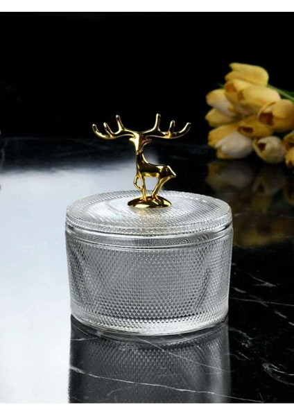 Geyik Detaylı Gold Renk Yuvarlak Şekerlik- Büyük Boy fiyatları