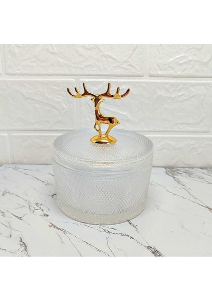 Geyik Detaylı Gold Renk Yuvarlak Şekerlik- Büyük Boy modelleri