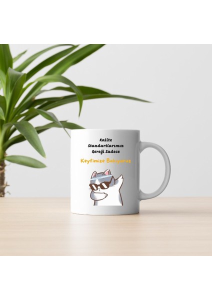 Komik Kedi Temalı Kahve Kupası – Keyfimize Bakıyoruz Tasarımlı Hediyelik Kupa