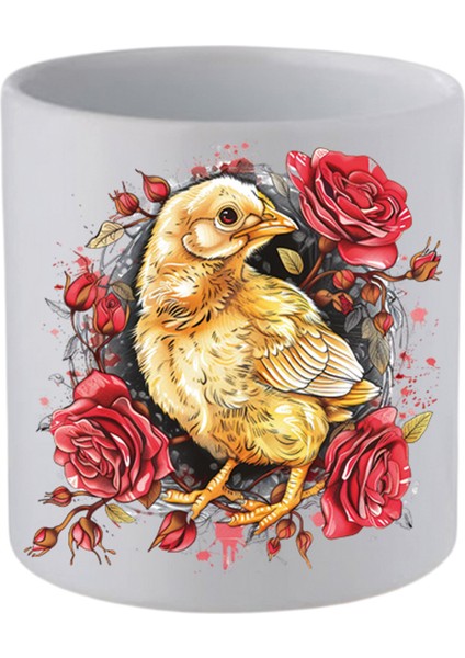 Çiçekli Civcivli Kulpsuz Kupa Bardak Doğum Günü Hediyeleri - Seramik Kahve, Su Hediyelik Bardağı