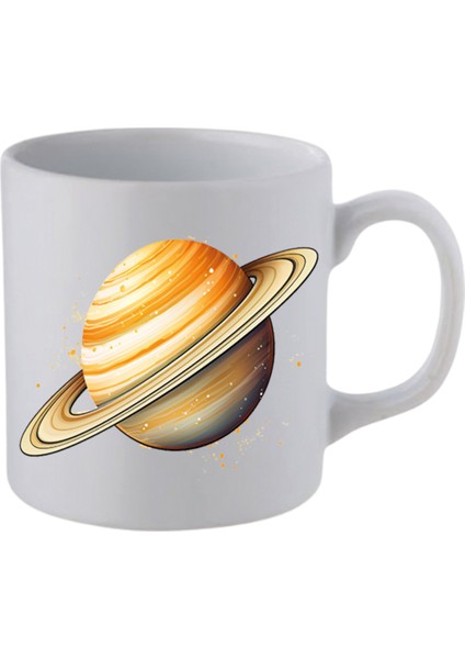 Satürn Baskılı Beyaz Kupa Bardak Sevgiliye Hediye - Seramik Çay, Kahve Hediyelik Bardağı