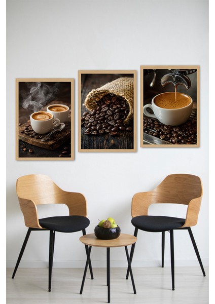 🖼️ Kahve Tutkunlarına Özel 3'lü Çerçeve Görünümlü Tablo Seti CRVS1005 13 x 17 modelleri